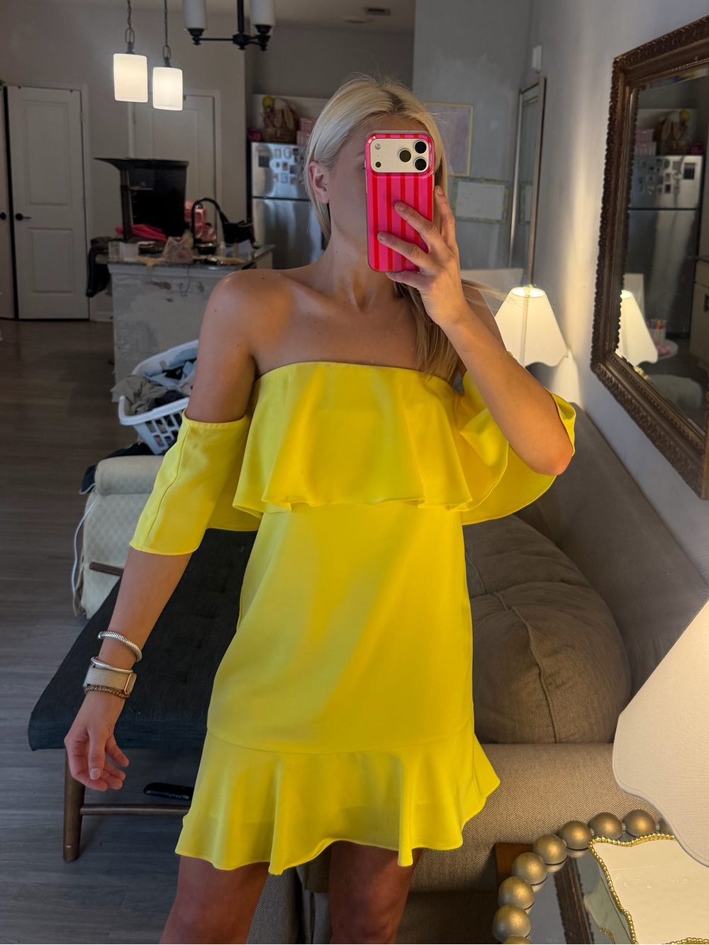Sugarlips Bright Yellow One-Shoulder Ruffle Dress